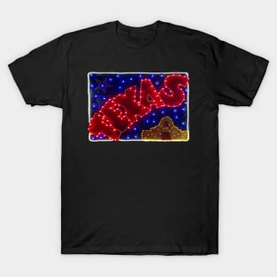 Retro billboard: TEXAS in red and blue lights (plus bonus Alamo) T-Shirt